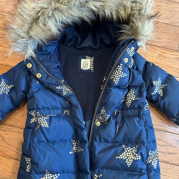 EUC almost new Baby Gap navy blue gold star down jacket size 12-18 months unisex - Picture 3 of 8